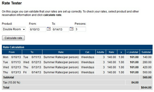 Rate Tester - Lodging Example